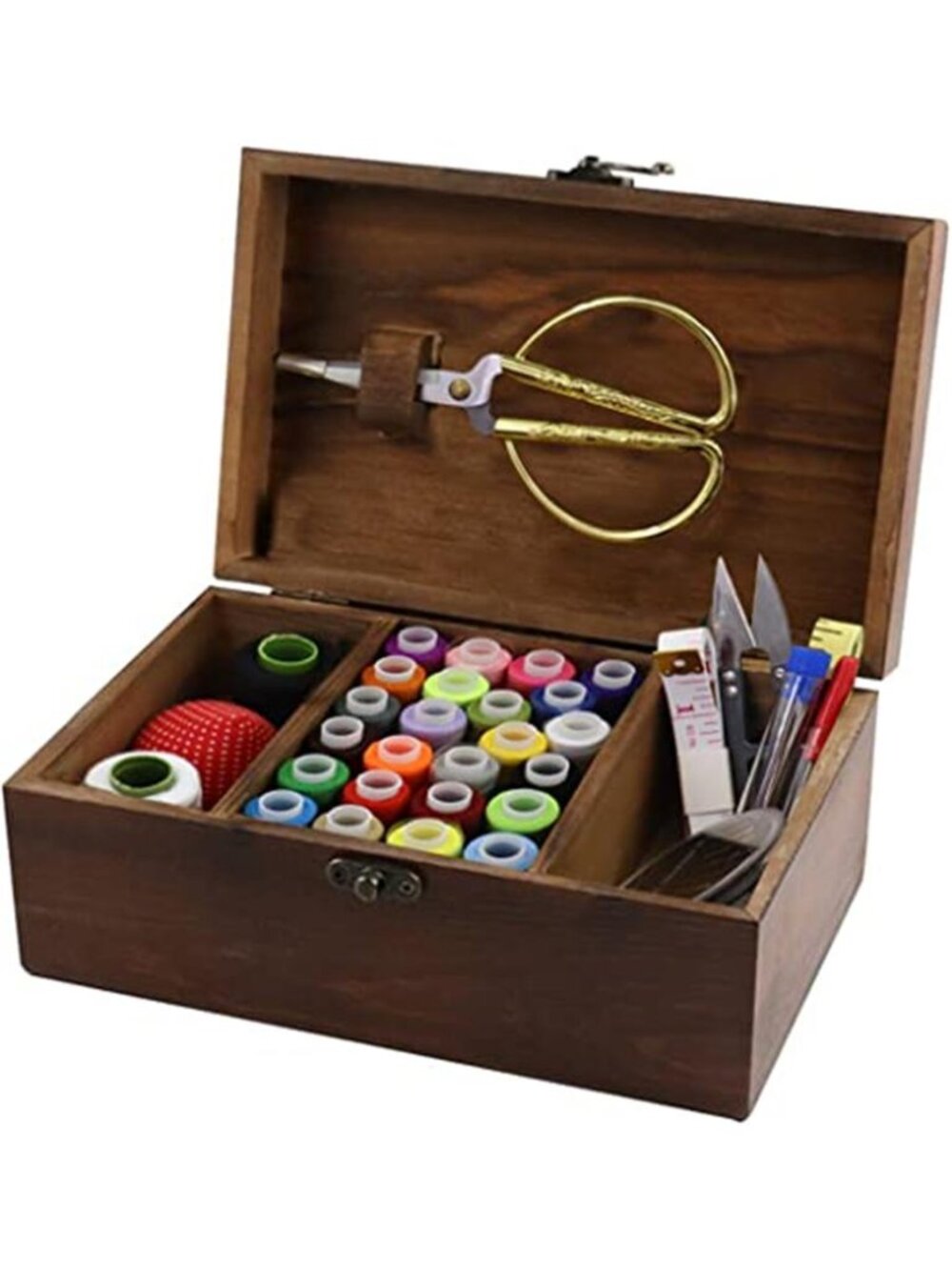 Sewing Kit Box Basket, Wooden Hand Home Sewing Repair Tool Kit, Beginner